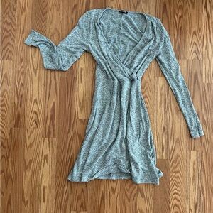 Express Gray Long Sleeve Wrap Dress